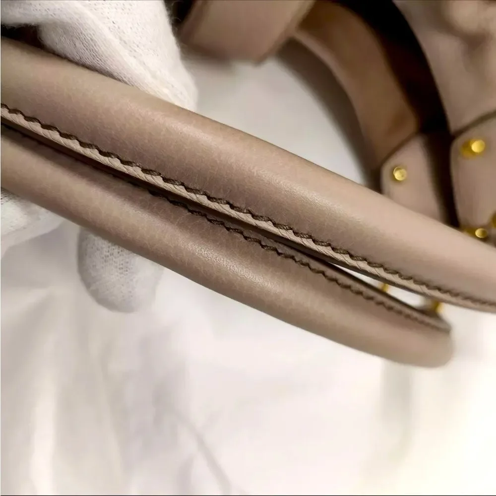 Auth Louis Vuitton Neutrals Monogram Mahina L Hobo M93123 LV Handbag Beige Purse